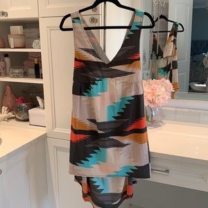 Billabong V-Neck High Low Dress with Geometric Patterns